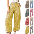 thumbnail image 1 of Sunnin Womens High Waist Plaid Wide Leg Pants with Pockets Button Front Curved Cropped Trousers, 1 of 8