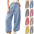 thumbnail image 1 of Sunnin Womens High Waist Plaid Wide Leg Pants with Pockets Button Front Curved Cropped Trousers, 1 of 8