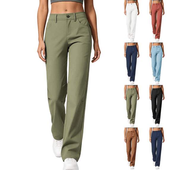 Sunnin Womens High Waist Straight Leg Pants with Pockets Breathable Casual Work Trousers