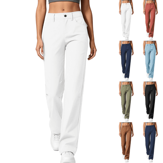 Sunnin Womens High Waist Straight Leg Pants with Pockets Breathable Casual Work Trousers