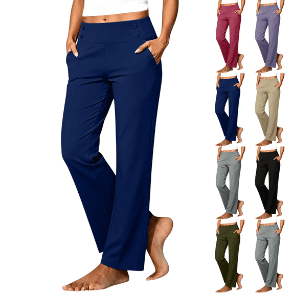 Sunnin Womens High Waist Yoga Pants Pull On Stretch Golf Work Trousers with Pockets Casual Straight Leg Pants