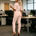 thumbnail image 1 of Sunnin Womens Jumpsuit Belted Waist Pockets Short Sleeve Collared Slim Long Pants XS-L, 1 of 6
