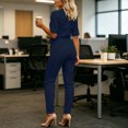 thumbnail image 1 of Sunnin Womens Jumpsuit Belted Waist Pockets Short Sleeve Collared Slim Long Pants XS-L, 1 of 6