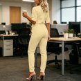 thumbnail image 1 of Sunnin Womens Jumpsuit Belted Waist Pockets Short Sleeve Collared Slim Long Pants XS-L, 1 of 6