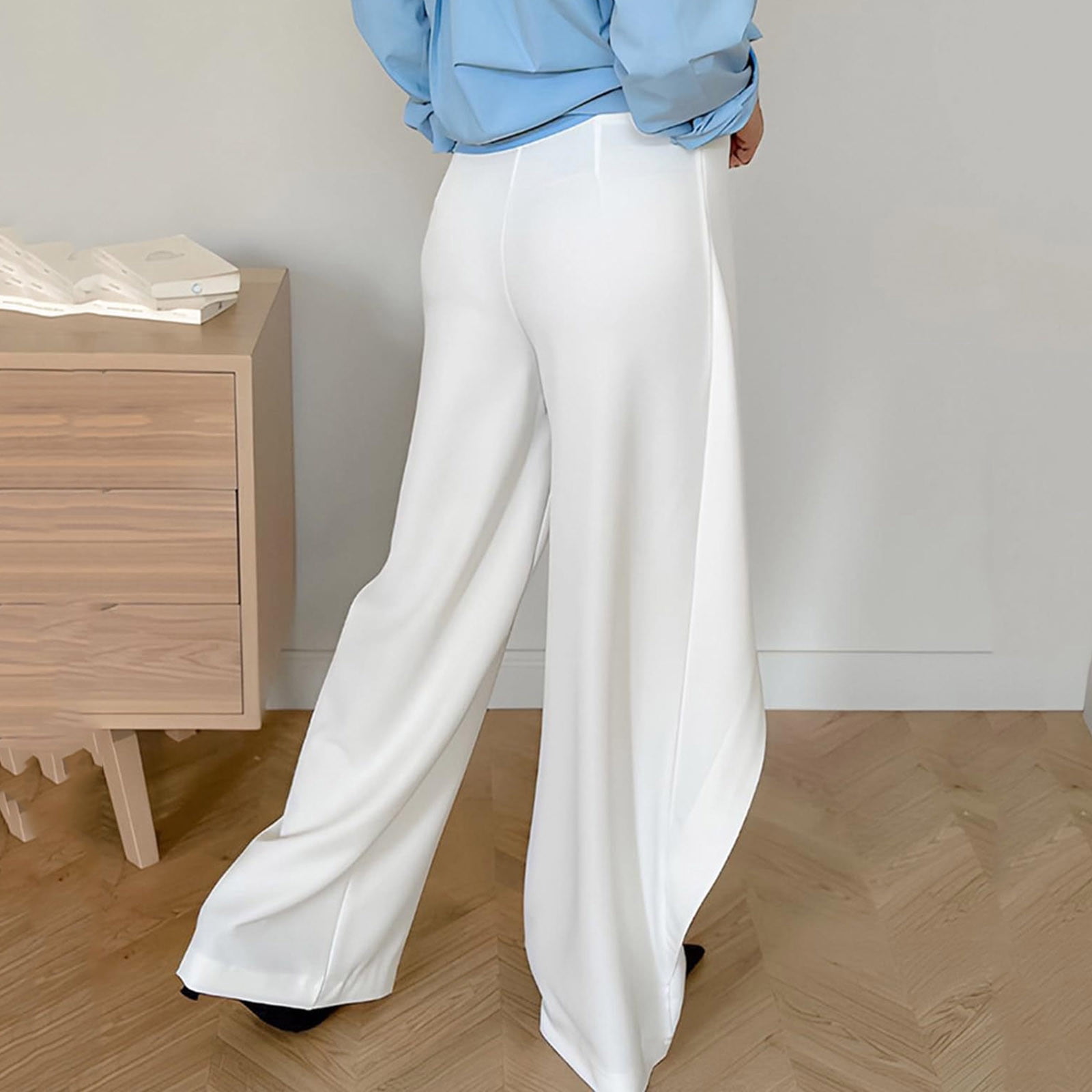 Sunnin Womens Pants Solid Color High Waist Button Zip Closure Straight ...