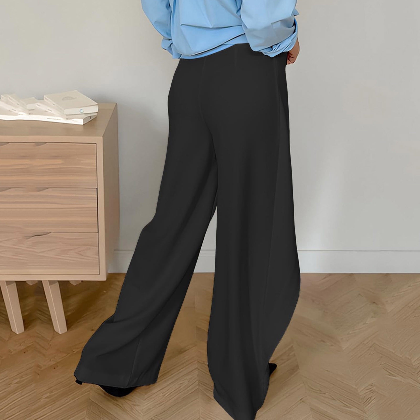 Sunnin Womens Pants Solid Color High Waist Button Zip Closure Straight ...