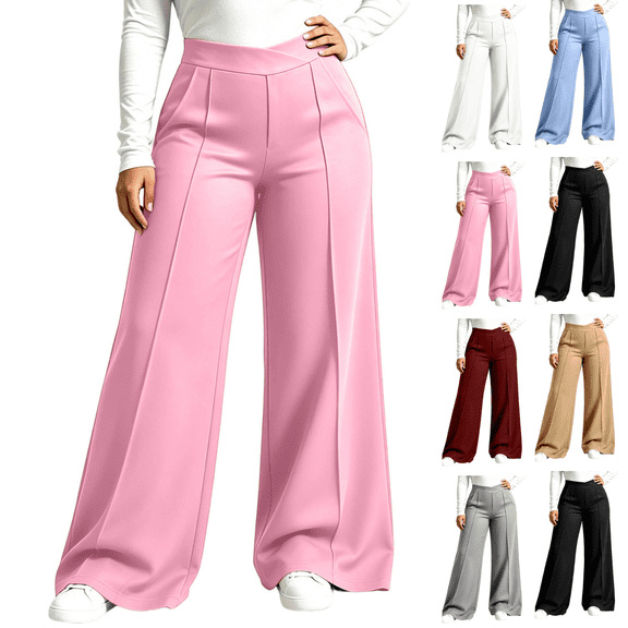 Sunnin Womens Plus Size Pants Solid Color Crisscross Waist Wide Leg Comfortable Pants