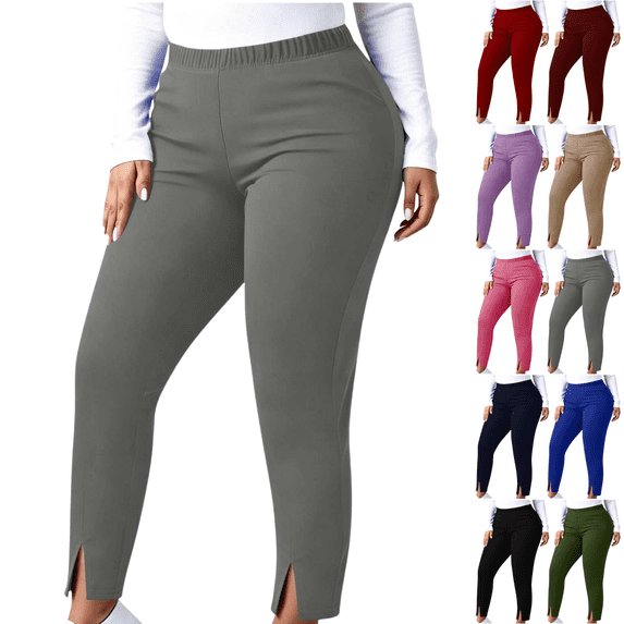 Sunnin Womens Plus Size Yoga Pants Split Hem Elastic Waist Stretch Tapered Leggings Wear
