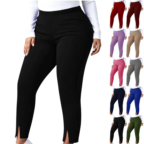 Sunnin Womens Plus Size Yoga Pants Split Hem Elastic Waist Stretch Tapered Leggings Wear
