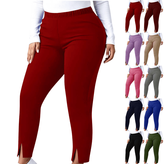 Sunnin Womens Plus Size Yoga Pants Split Hem Elastic Waist Stretch Tapered Leggings Wear