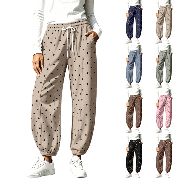 Sunnin Womens Polka Dot Sweatpants Drawstring Wide Leg Pants Casual Lounge with Pocket