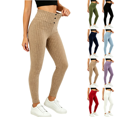 thumbnail image 1 of Sunnin Womens Ribbed Leggings High Waist Button Detail Stretch Winter Thermal Pants, 1 of 5