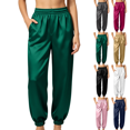 thumbnail image 1 of Sunnin Womens Satin Jogger Pants Elastic Waist Cuffed Ankle Side Pockets Silky Lounge Pajama Sleepwear Trousers, 1 of 9