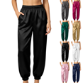 thumbnail image 1 of Sunnin Womens Satin Jogger Pants Elastic Waist Cuffed Ankle Side Pockets Silky Lounge Pajama Sleepwear Trousers, 1 of 9