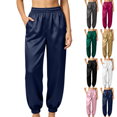thumbnail image 1 of Sunnin Womens Satin Jogger Pants Elastic Waist Cuffed Ankle Side Pockets Silky Lounge Pajama Sleepwear Trousers, 1 of 9