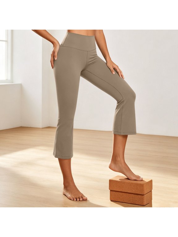 Womens Stretch Flare Capris High Waist Bootcut Yoga Leggings Crop Pants
