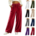thumbnail image 1 of Sunnin Womens Velvet Wide Leg Pants Button Elastic Waist Side Pockets Relaxed Casual Lounge Trousers, 1 of 9