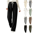thumbnail image 1 of Sunnin Womens Waffle Knit Lounge Pants Drawstring Elastic Waist Slant Pockets Relaxed Straight Leg Trousers, 1 of 9