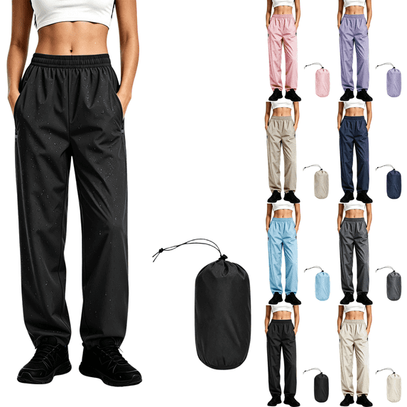 Sunnin Womens Water Repellent Hiking Pants Quick Dry Packable Zippered Pockets Elastic Waist Outdoor Trousers