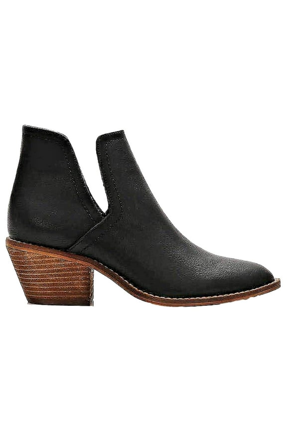 Sunny-01 Women Ladies V Side Cut D'Orsay Faux Leather Low Block Heel Pointed Toe Black Size 8