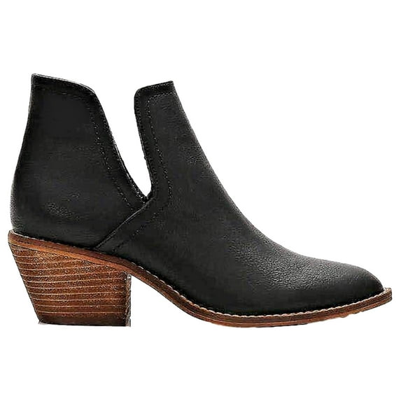 Sunny-01 Women Ladies V Side Cut D'Orsay Faux Leather Low Block Heel Pointed Toe Black Size 8