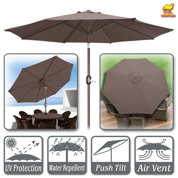 Sunny 10' Round Patio Umbrella Outdoor Market Umbrella with Tilt & Crank Sunshade Market Garden (Taupe)