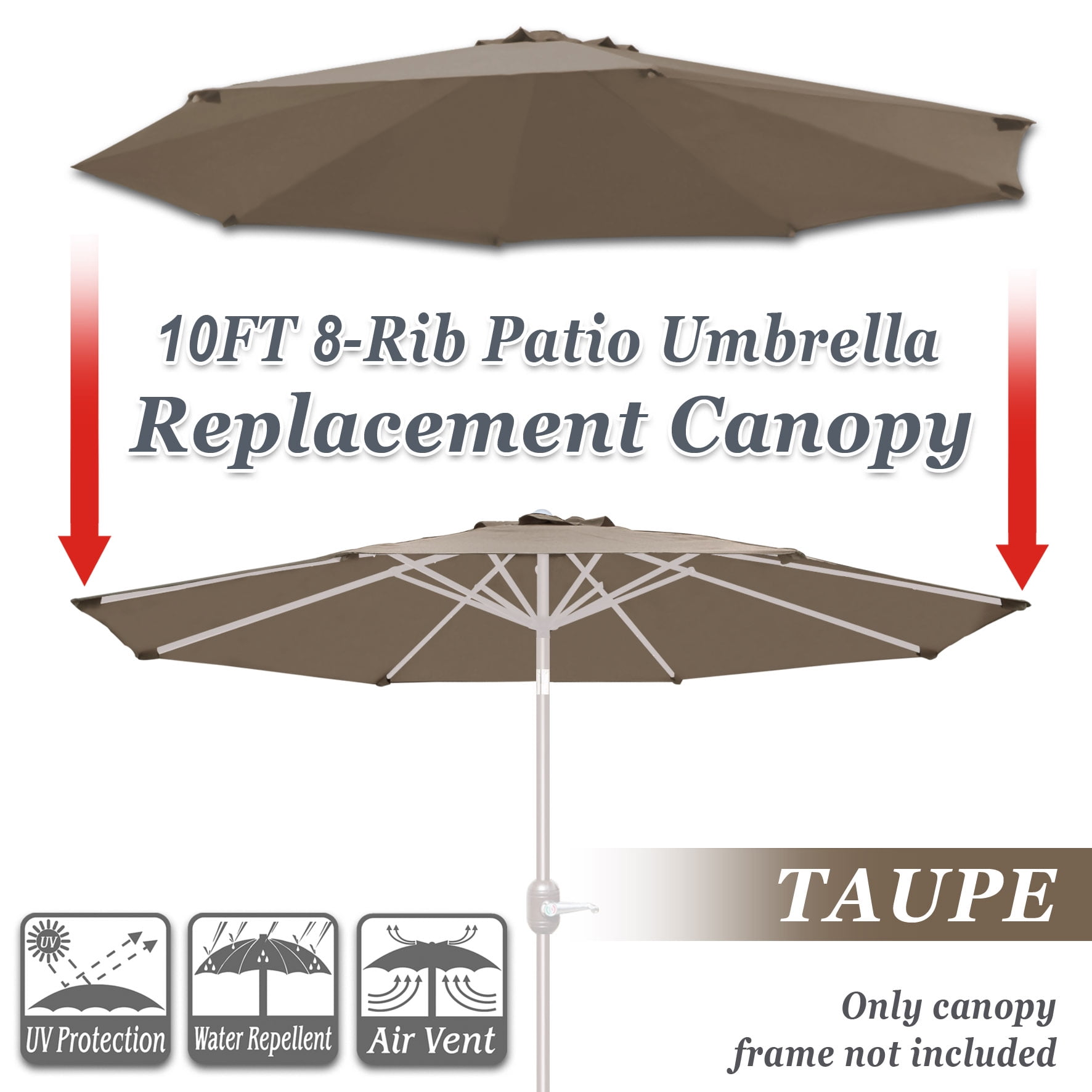 Sunny Umbrella Canopy Top Cover 10 x 10 ft 8 Ribs, Air Vent