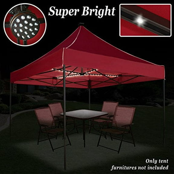 Sunny 10'X10' Instant Canopy Pop Up Tent with Solar LED Lighting Shelter Shade w Bag (Burgundy)