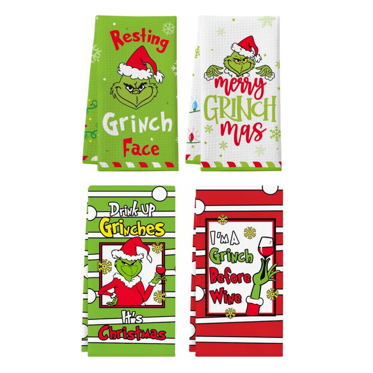 Sunny 4 Pack Grinch Kitchen Towels,Christmas Hand Towels Absorbent