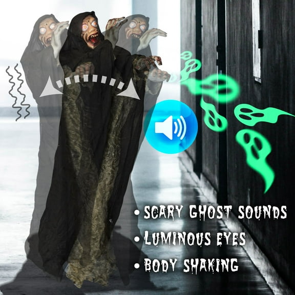 Sunny 4ft Standing Ghost Luminous Eyes/Sound/Shaking Body Halloween Prop Haunted House Yard Scary Dxc3xa9cor