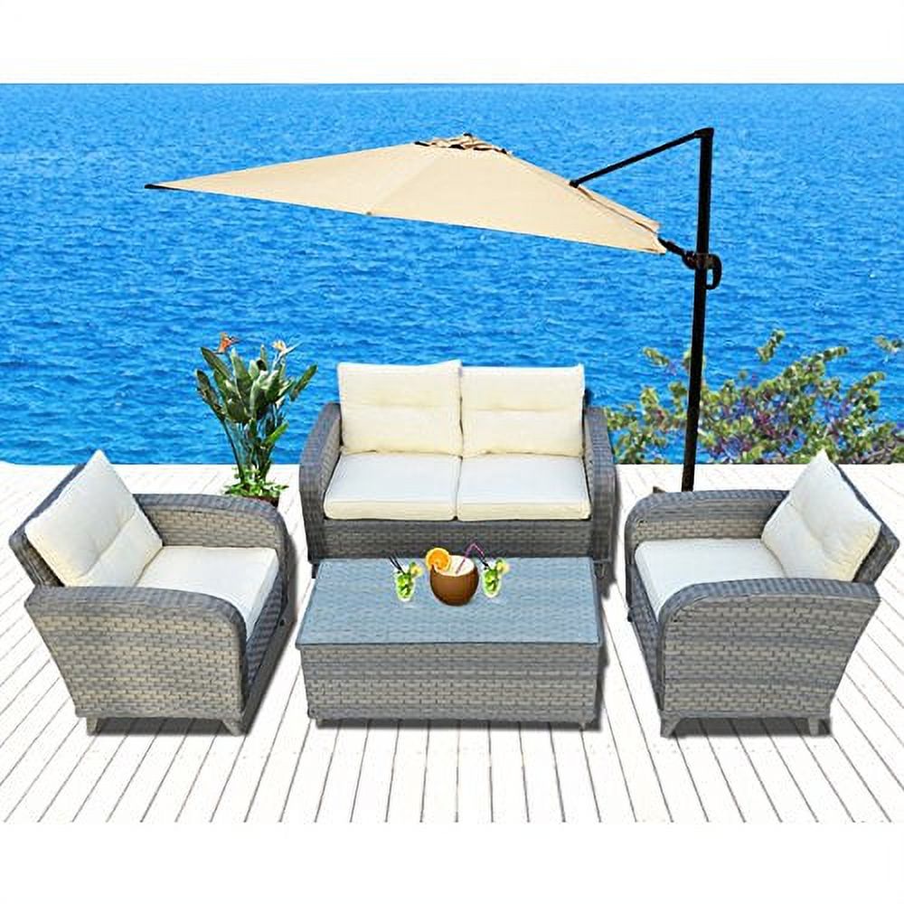 Sunny 4pcs Patio Furniture Sets Chairs Rattan Wicker Sofa Lounge Chaise &amp; Coffee Table Outdoor Garden (off white and grey ) - image 1 of 8