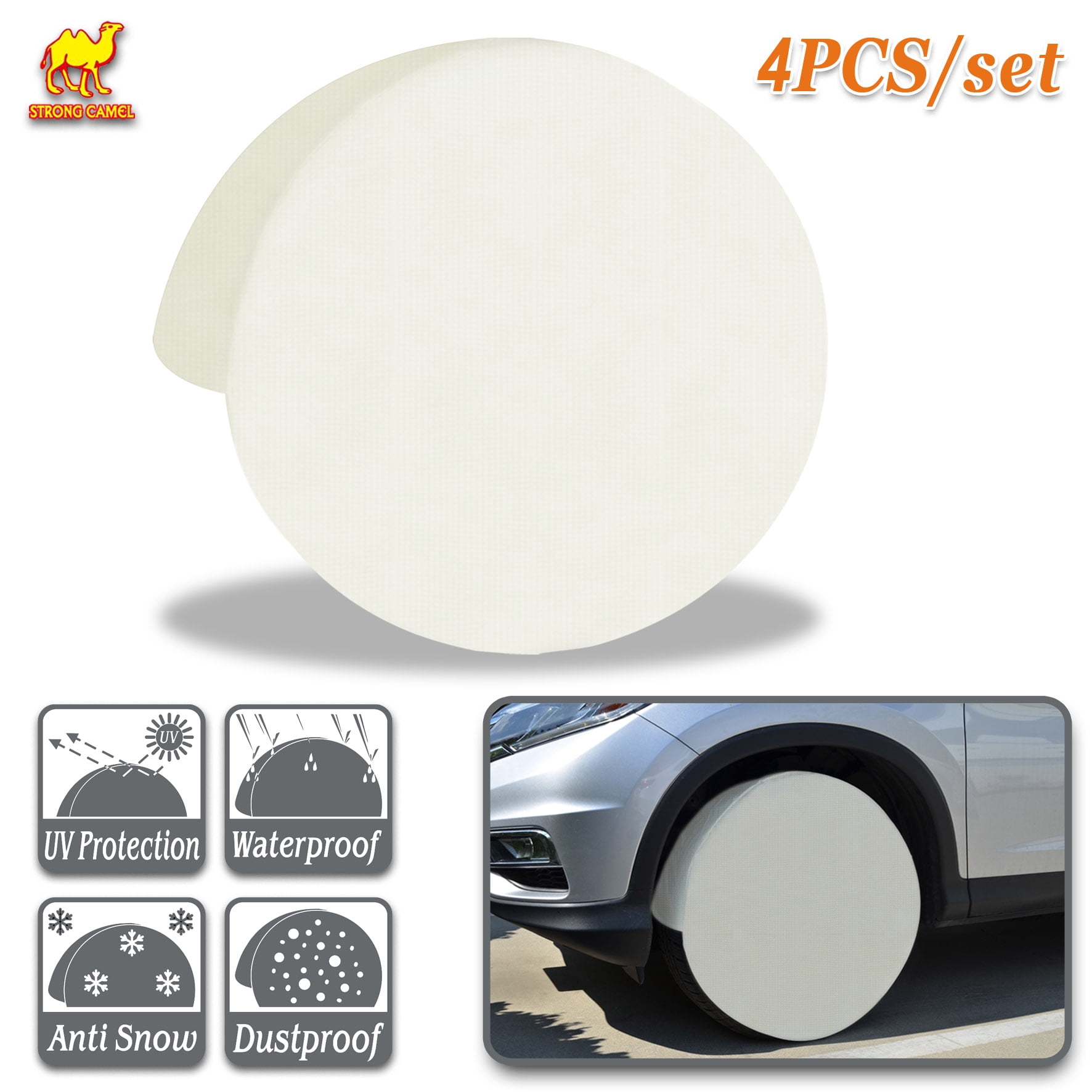 Sunny 4pcs Wheel Tire Covers Waterproof Sun Tire Protector for Auto Truck Car Camper Trailer Boat, Ecru (33''-35'')