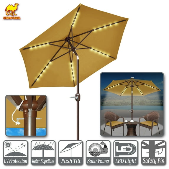 Sunny 7.5ft Patio Umbrella LED Lighted Tilt Aluminum Garden Market Balcony Outdoor Sunshade