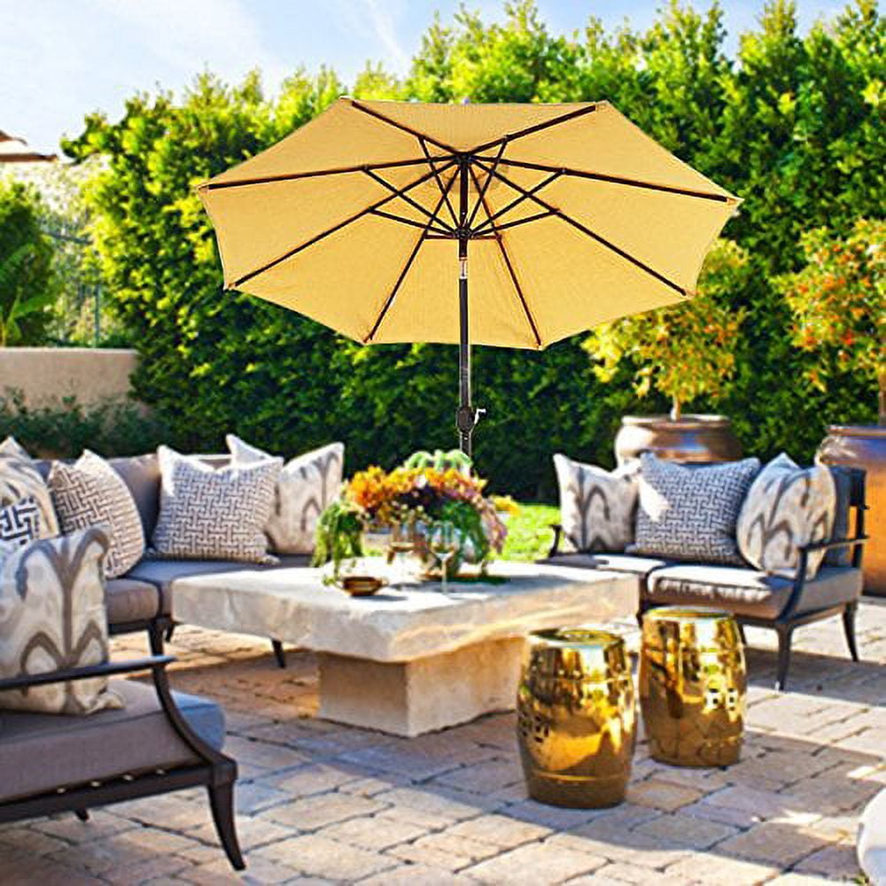 Sunny 9 Ft Outdoor Table Aluminum Patio Umbrella with Auto Tilt and Crank, With Sunbrella Cover , Alu. 8 Ribs--Bamboo Color