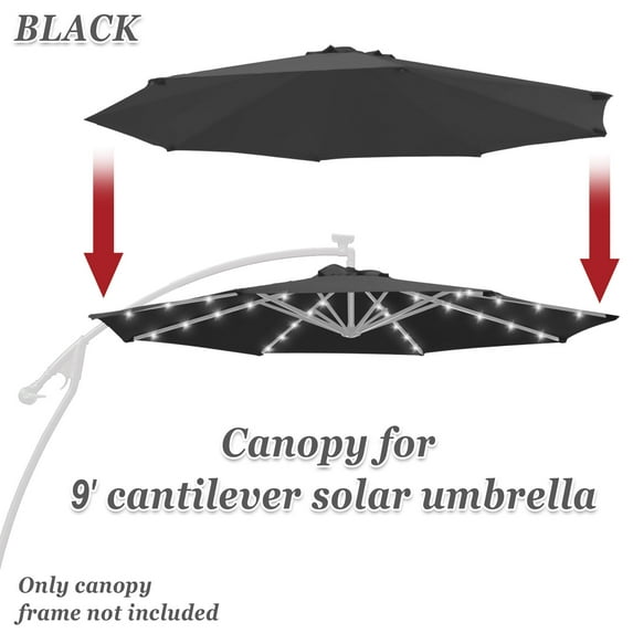 Sunny 9ft- 8rib Umbrella Top Cover Canopy Patio Replacement Canopy Outdoor (Black)
