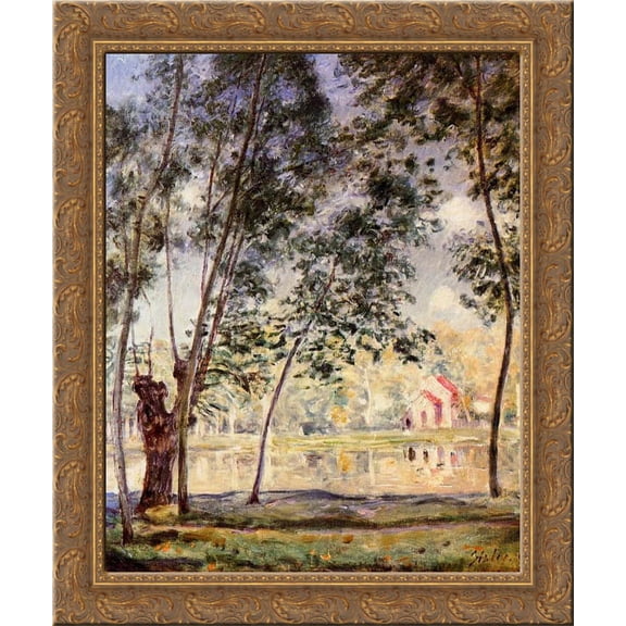 Sunny Afternoon Willows by the Loing 24x20 Gold Ornate Wood Framed Canvas Art by Alfred Sisley