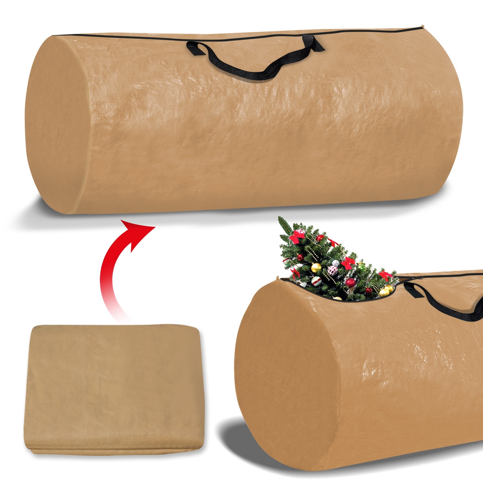 Sunny Artificial Christmas Tree Bag Clean Up Holiday For Up to 8ft/9ft Tree Storage (52''x dia. 30'' for up to 8', Tan)
