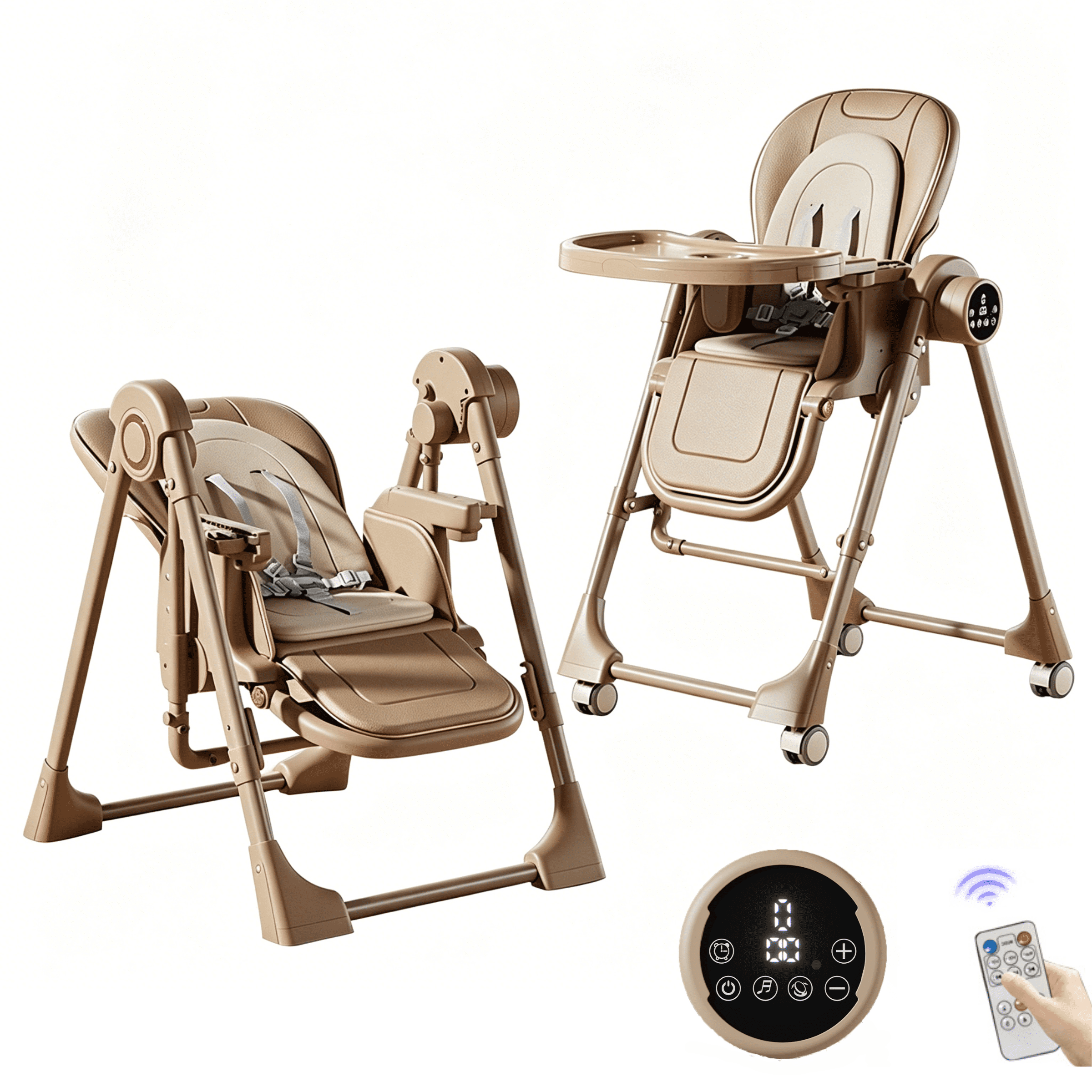 Sunny Babe Electric Baby High Chair Convertible Dining Chair Baby Swing with Remote Control,Unisex,KHAKI