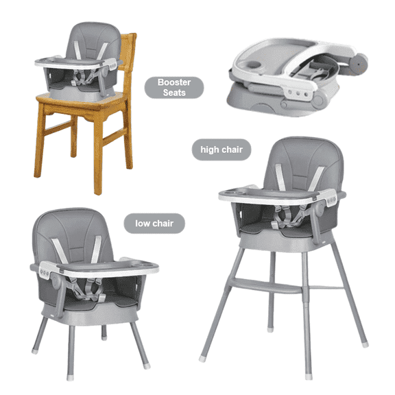 Sunny Babe 3 in 1 Baby High Chair Portable Baby Dining Chair Kids Stool Toddler Booster Seat with Removable Tray, 5-Point Harness,Ages 6-36 Months,Gray