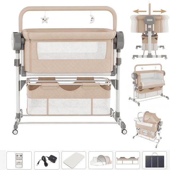 Sunny Babe Baby Bassinet, Rocking Baby Bassinet with Remote Control, Portable Bedside Bassinet with Storage Basket, Adjustable Bassinetfor Newborn Infant(Black)