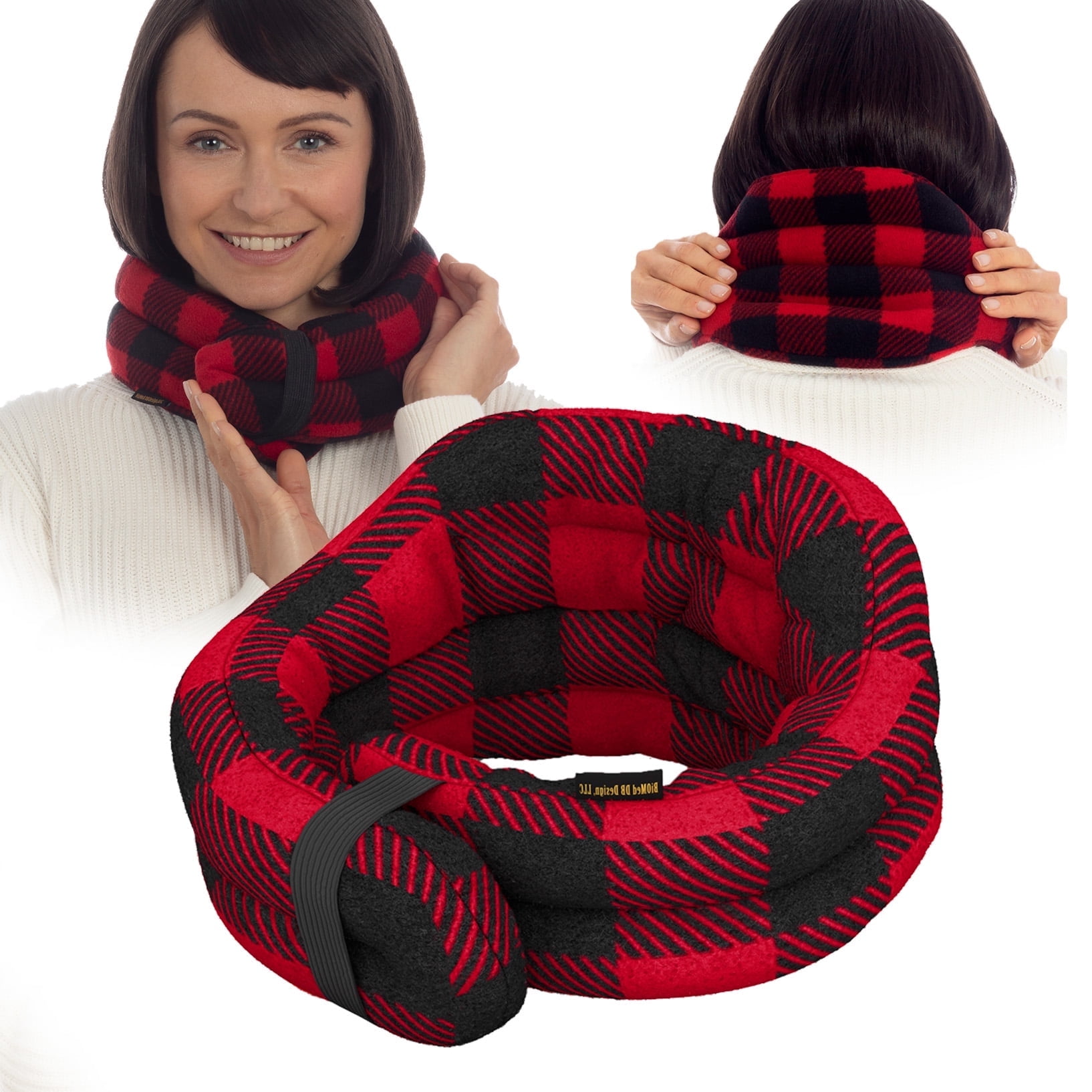 SunnyBay Microwave Heating Pad, Microwavable Heated Neck and Shoulder Wrap, Hands-Free Weighted Moist Hot or Cool Pack, Soft Fleece Cover and Flaxseed Filling, 27x7, Buffalo Plaid