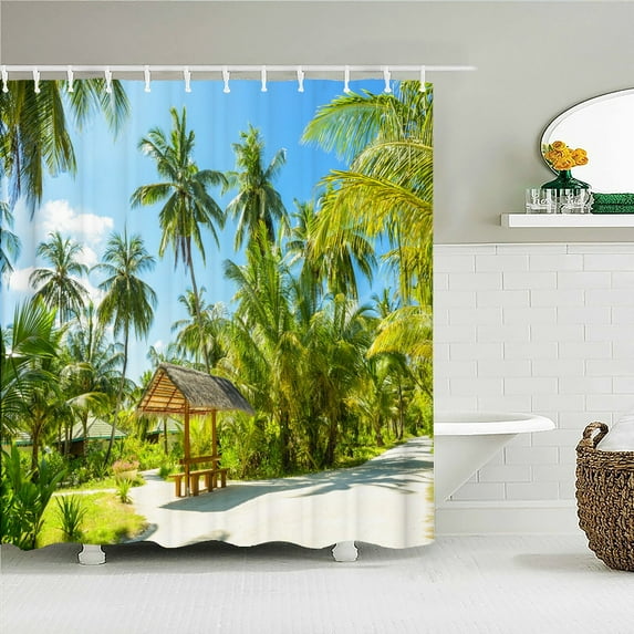 Sunny Beach Seaside Scenery 3D Printing Shower Curtain large Size 300x180cm Waterproof Polyester Home Decor Curtain With