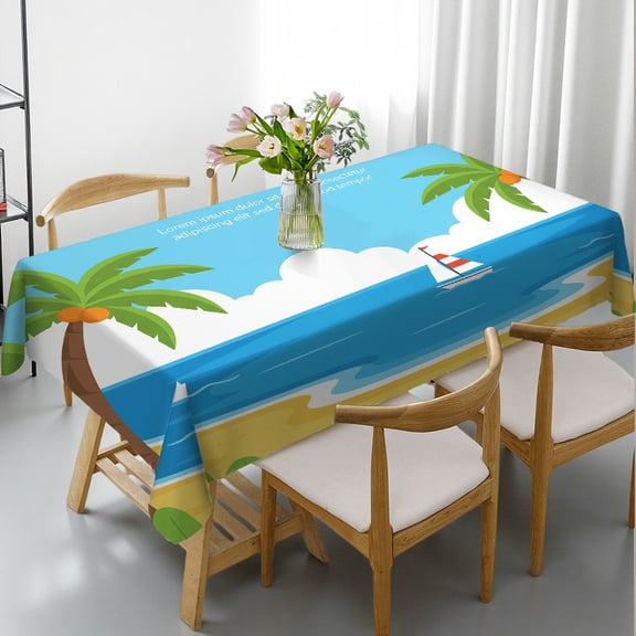 Sunny Beach Vacation Frame Tablecloths for dining table,  Holiday-Themed Design - Holiday Party Tablecloth Rectangular Tablecloth, Cafe, dinner, brunch, buffet, picnic