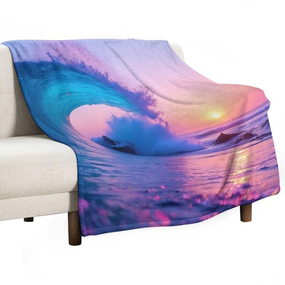 Sunny Beach Wave Sunset Blanket Soft Cozy Flannel Blanket for man women