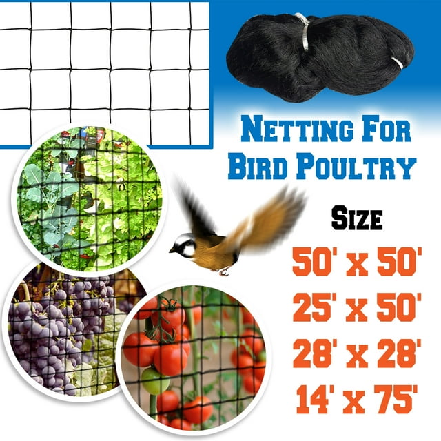 Sunny Bird Netting Net For Bird Poultry Avaiary Game Pens Black Mesh-50' X 50'