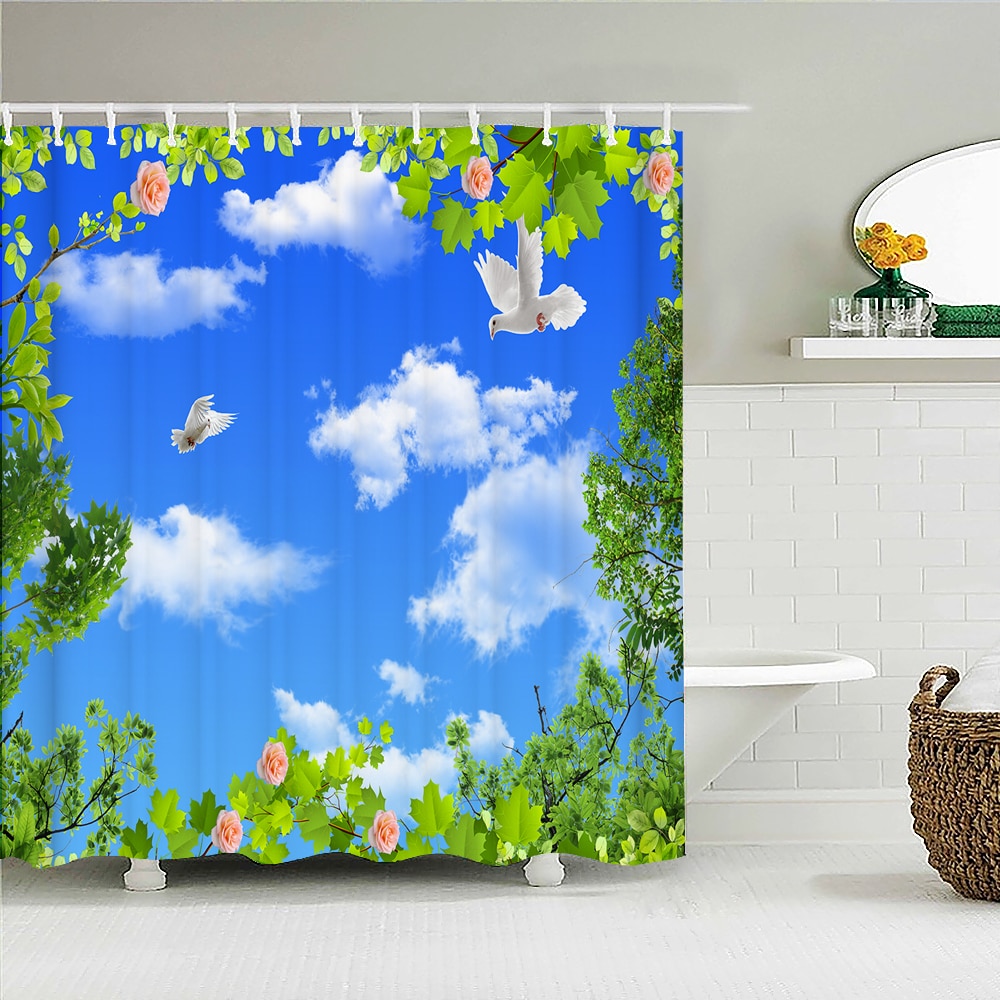 Sunny Blue Sky White Clouds landscape Shower Curtain With Waterproof ...