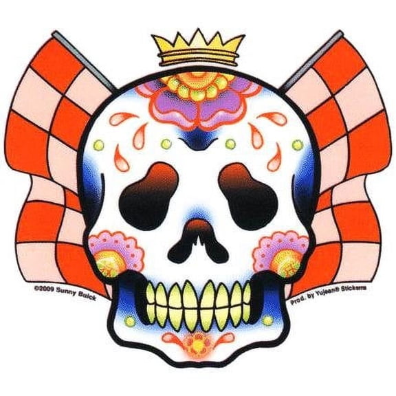 Sunny Buick - Racing Skull, Multi-Color Vinyl Sticker Decal for Automobile, Cars