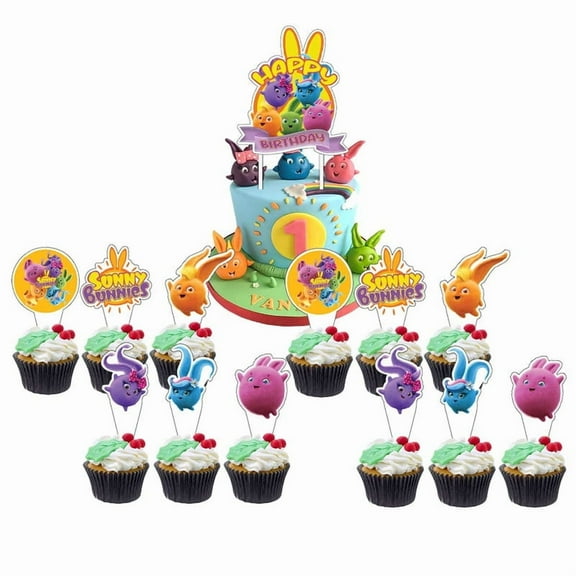 Sunny Bunnies Cake Topper CupcakeS Set Birthday Party Supplies Decoration Decor Kit