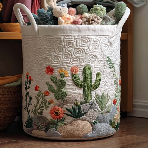 Sunny Cactus Quilted Laundry Basket