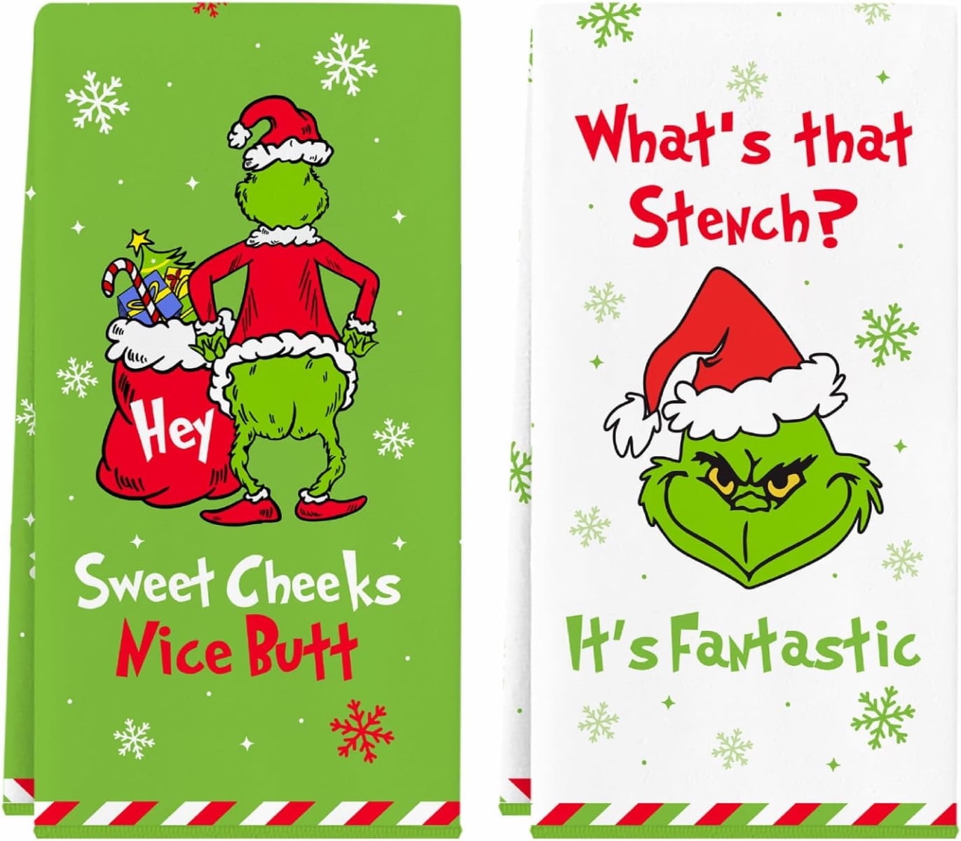 Sunny Christmas Grinch Hand Towels,2 Pack Grinch Kitchen Towels